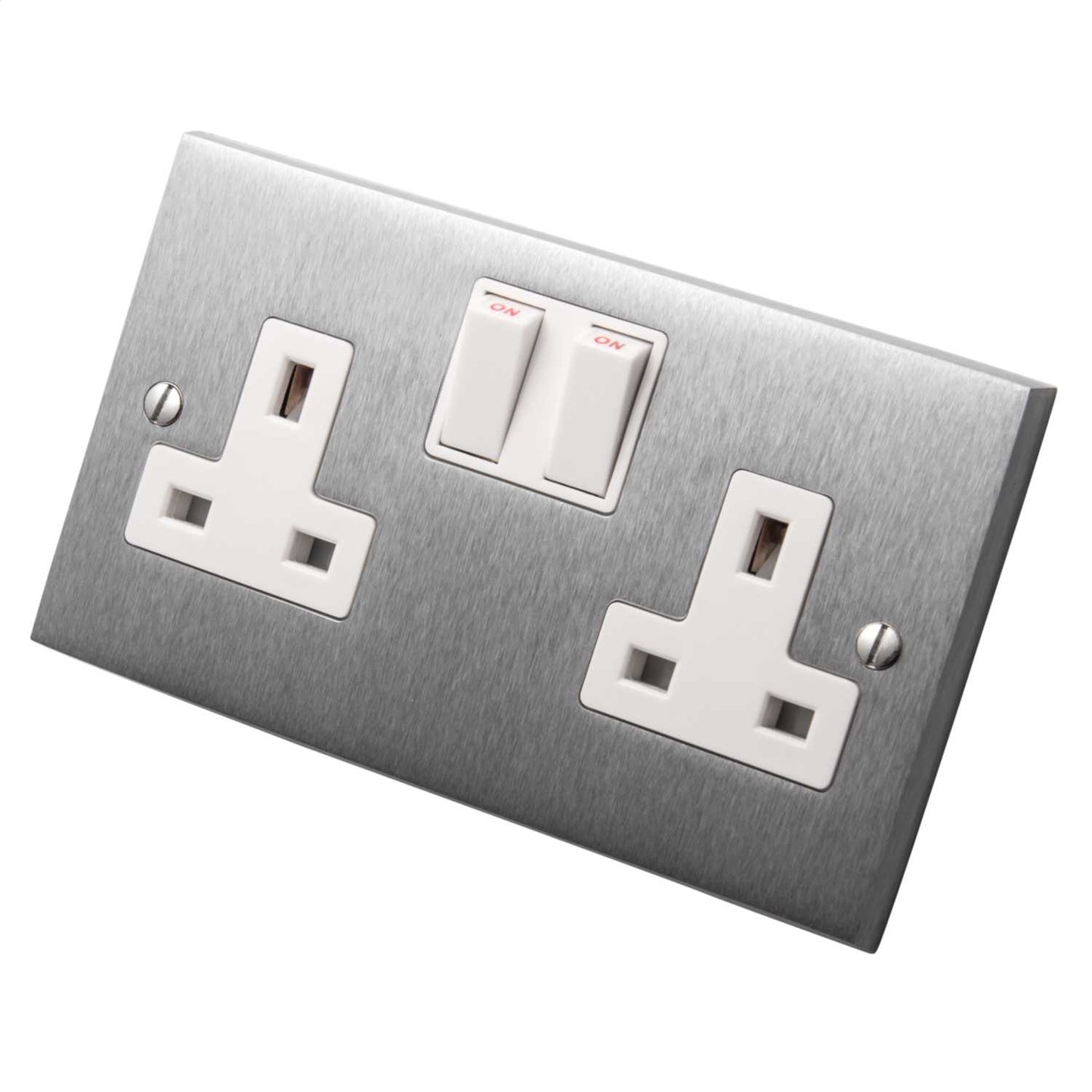 Heritage Brass 13A 2 Gang Switched Socket White Insert Satin Chrome