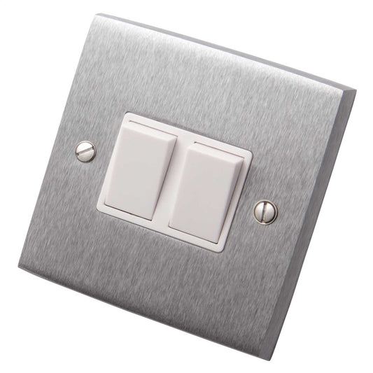 Heritage Brass 6A 2 Gang 2 Way Light Switch White Insert Satin Chrome