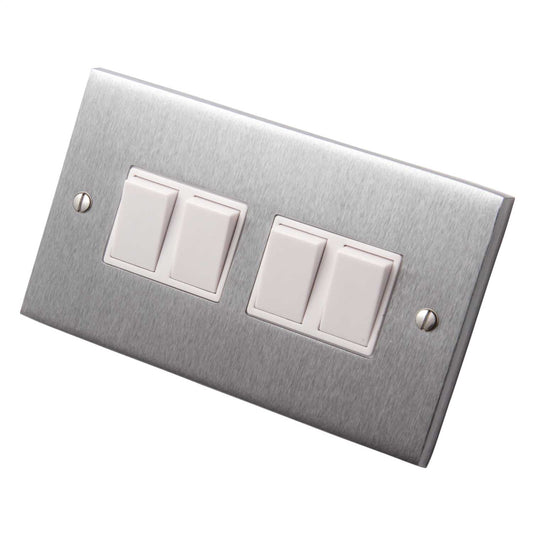 Heritage Brass 6A 4 Gang 2 Way Light Switch White Insert Satin Chrome
