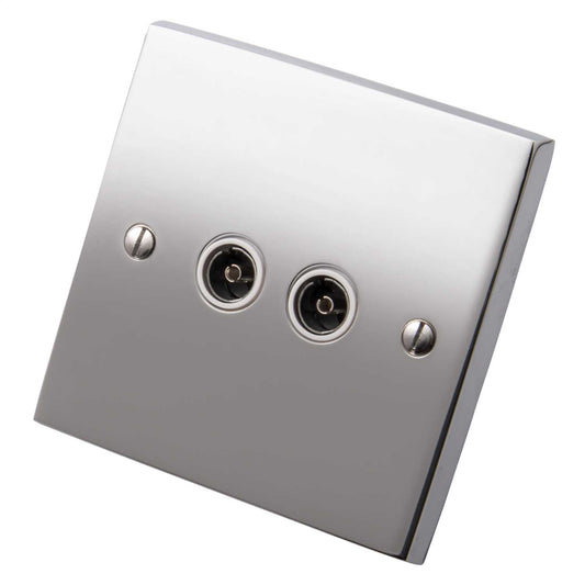Heritage Brass 1 Gang Twin Coaxial Socket White Insert Polished Chrome
