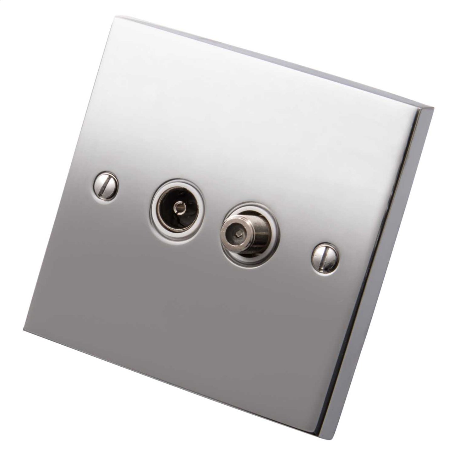 Heritage Brass 1 Gang Coaxial and Satellite Socket White Insert Polished Chrome
