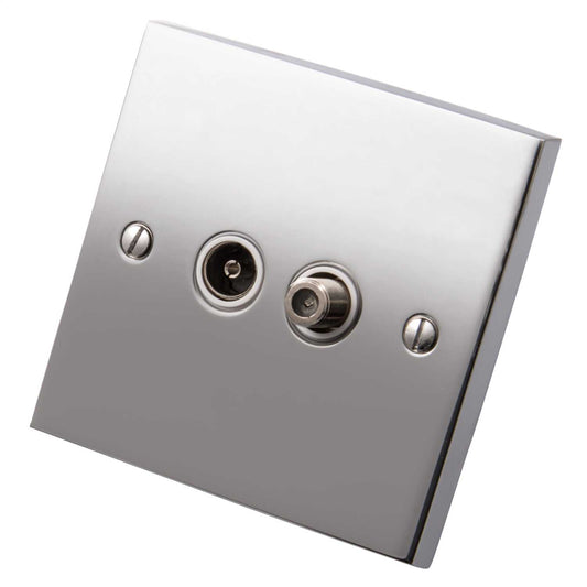 Heritage Brass 1 Gang Coaxial and Satellite Socket White Insert Polished Chrome