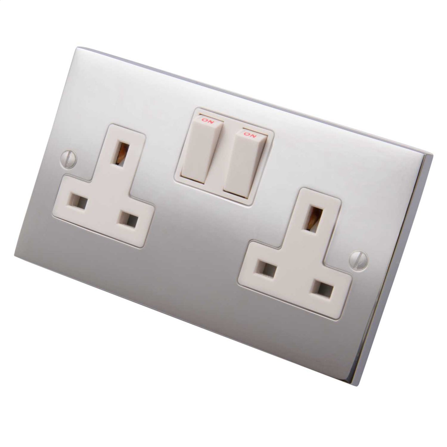 Heritage Brass 13A 2 Gang Double Switched Socket White Insert Polished Chrome