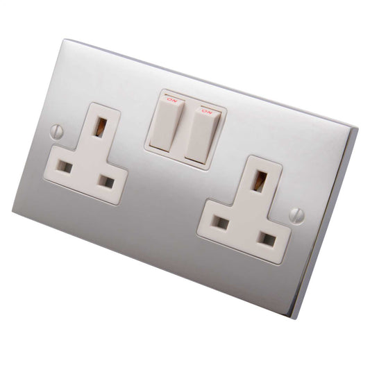 Heritage Brass 13A 2 Gang Double Switched Socket White Insert Polished Chrome