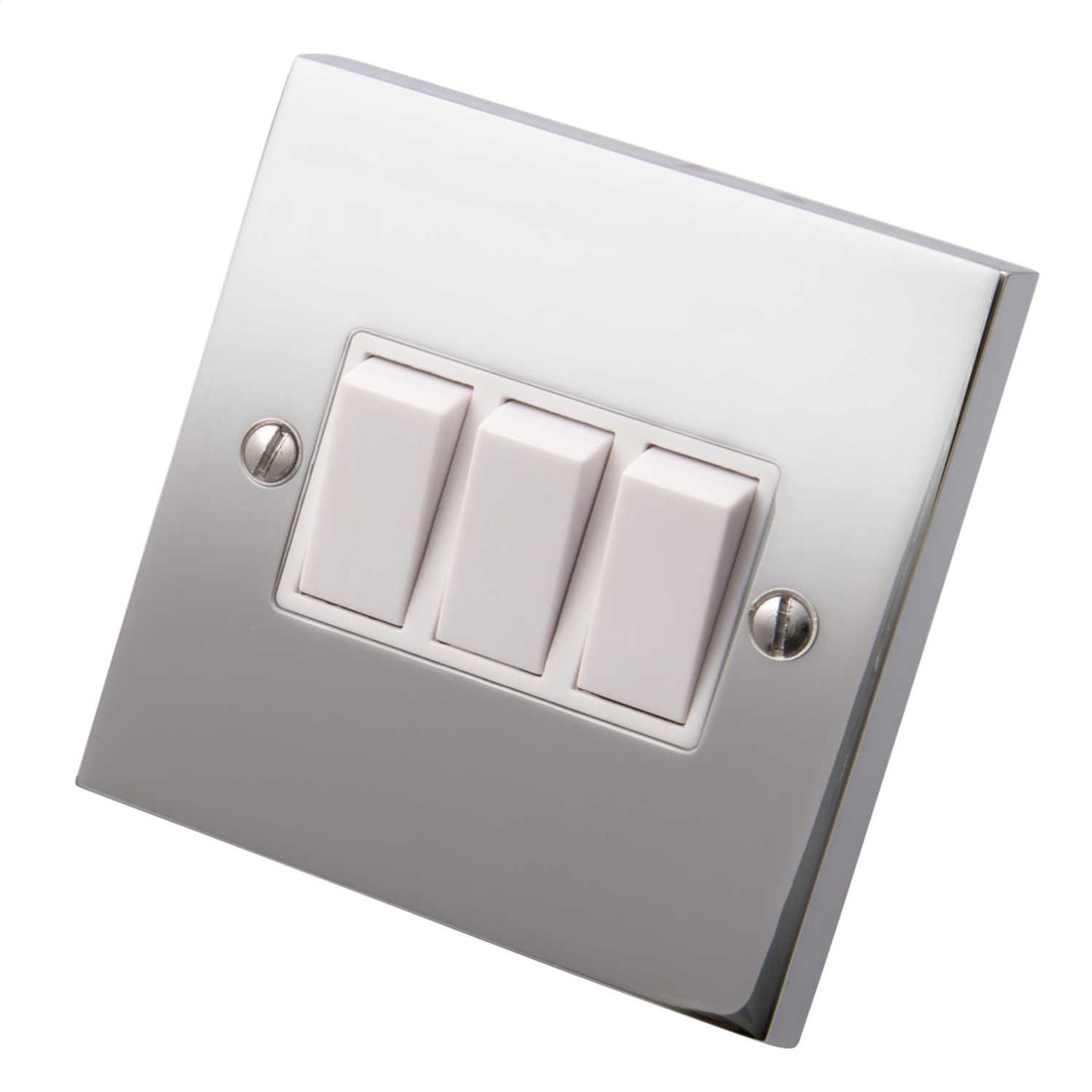 Heritage Brass 6A 3 Gang 2 Way Light Switch White Insert Polished Chrome