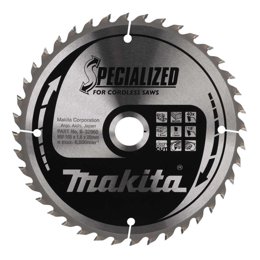 Makita 165mm Specialized 40T Wood Circular Saw Blade