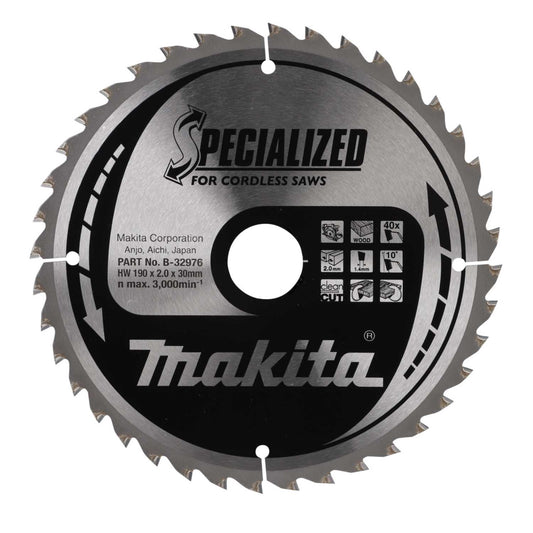 Makita 190mm Specialized 40T Wood Circular Saw Blade