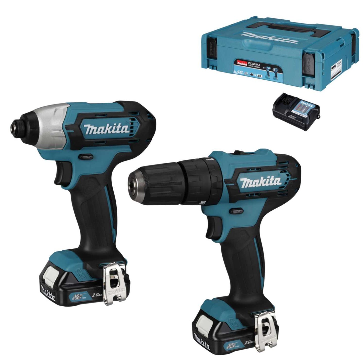 Makita CLX228AJ 12V CXT Combi Drill and Impact Driver Kit with 2 x 2.0Ah Batteries
