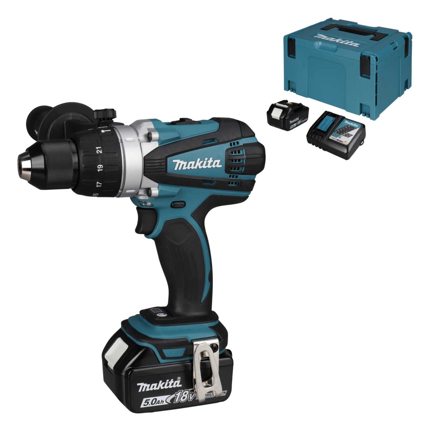 Makita DHP458RTJ 18V LXT Combi Drill with 2 x 5.0Ah Battery