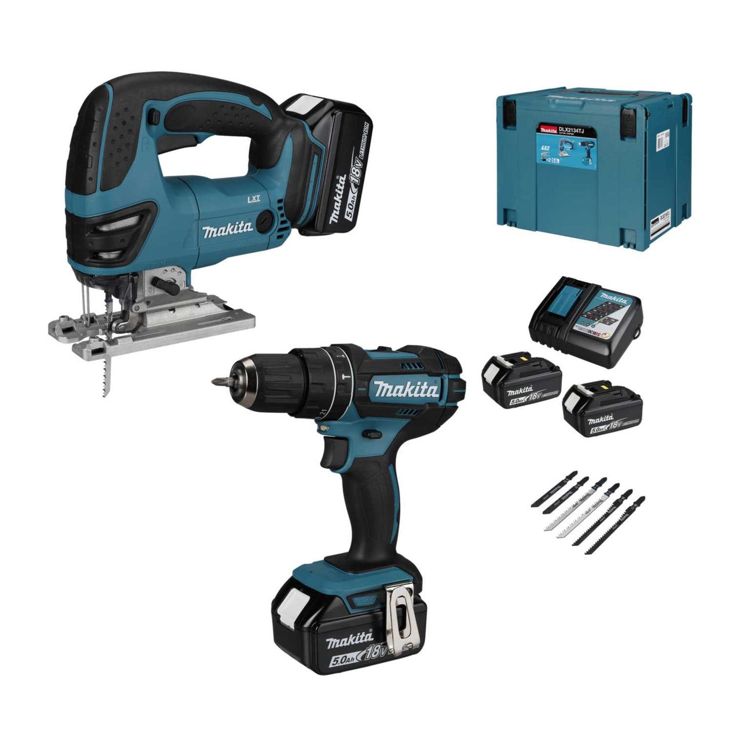 Makita DLX2134TJ 18V LXT Jigsaw and Combi Drill with 2 x 5.0Ah Batteries