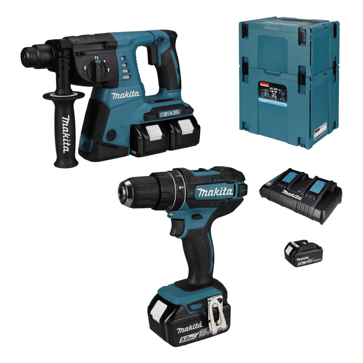 Makita DLX2137PTJ 18V Combi and Rotary Hammer Kit LXT with 4 x 5.0Ah Batteries