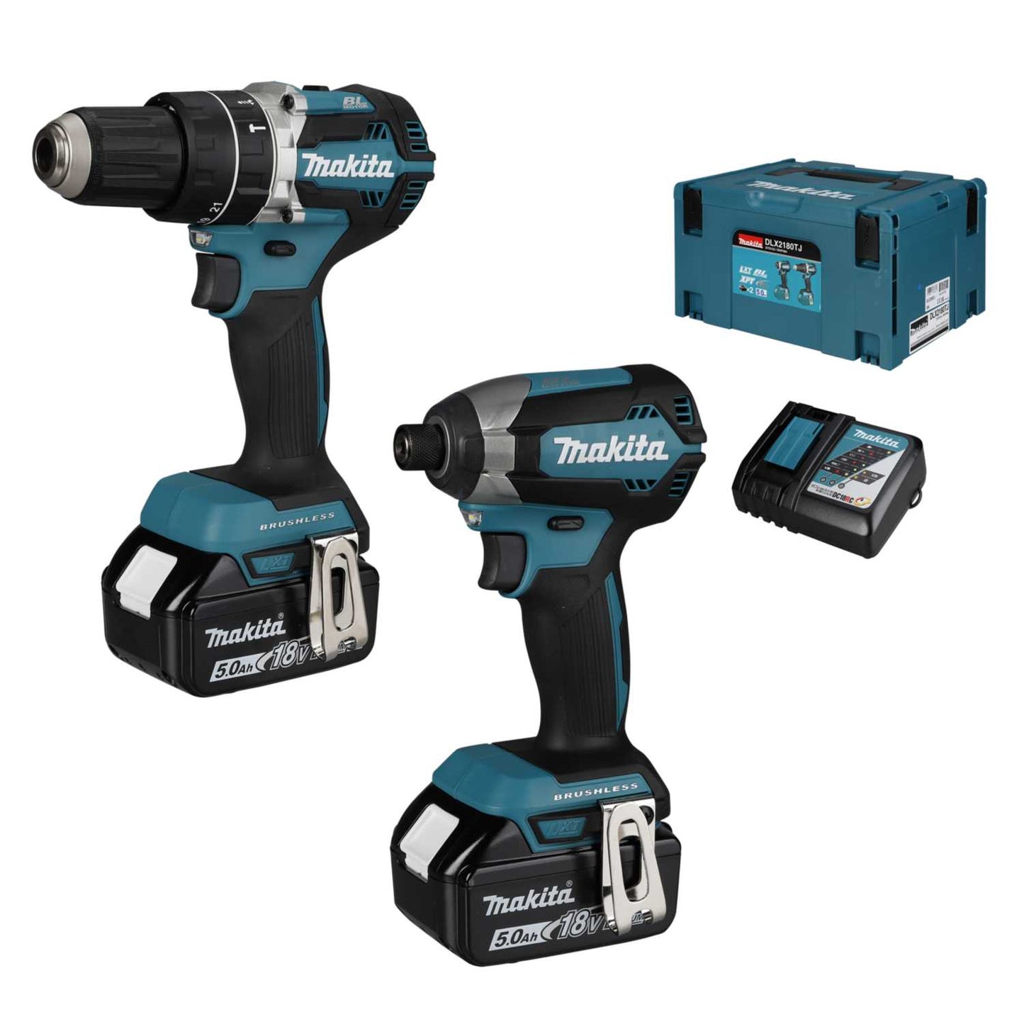 Makita DLX2180TJ 18V LXT Combi and Impact Driver Kit with 2 x 5.0Ah Batteries