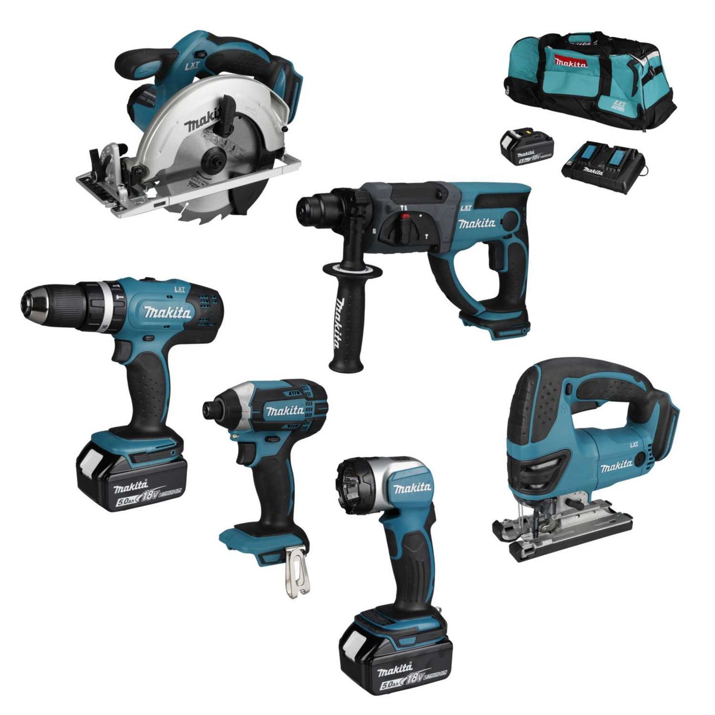 Makita DLX6068PT 18V 6 Piece Combi Kit with 3 x 5.0Ah Batteries