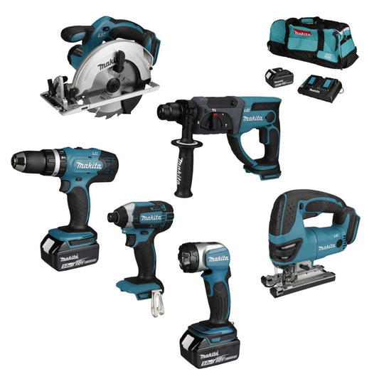 Makita DLX6068PT 18V 6 Piece Combi Kit with 3 x 5.0Ah Batteries