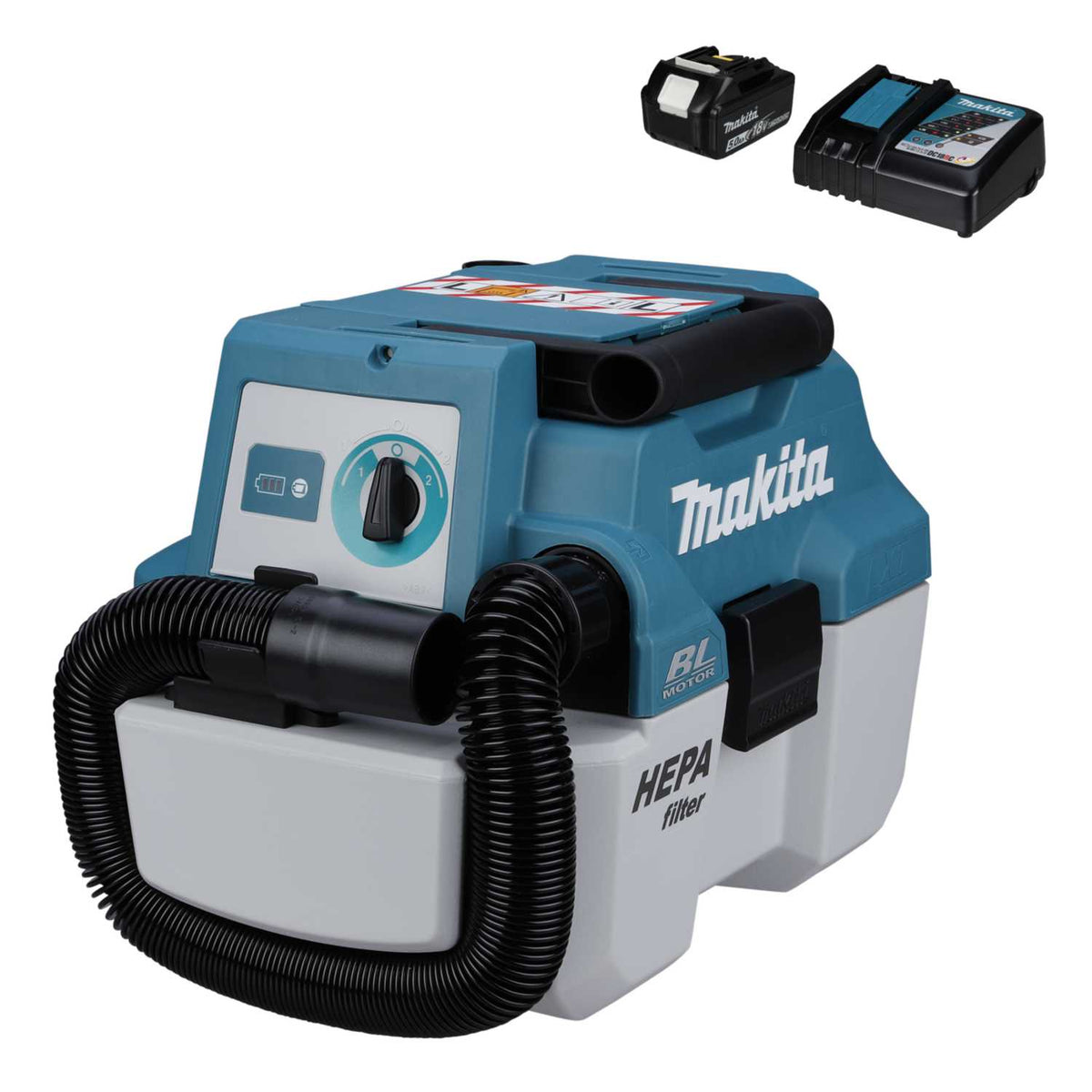 Makita DVC750LRT1J 18V LXT Dust Extractor with 1 x 5.0Ah Battery