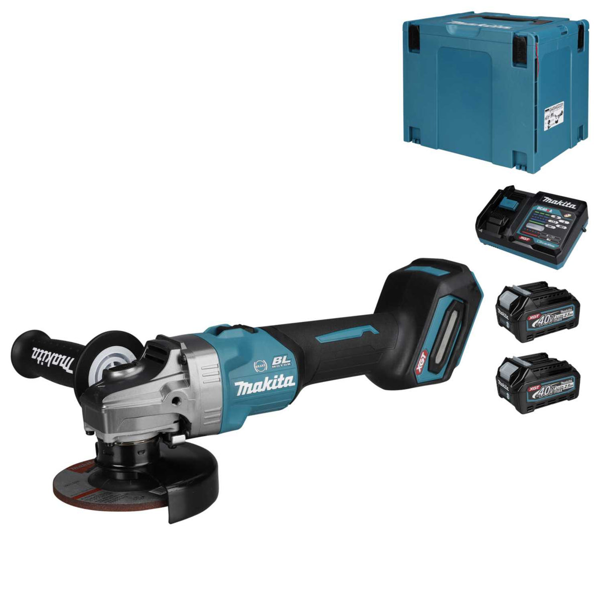Makita GA004GD201 40V XGT 115mm Angle Grinder with 2 x 2.5Ah Batteries