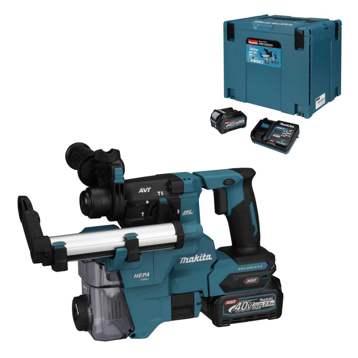 Makita HR010GD201 40V XGT Rotary Hammer Drill with 2 x 2.5Ah Batteries