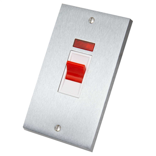 Heritage Brass 45A DP 2 Gang Vertical Switch with Neon White Insert Satin Chrome