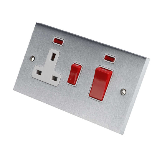 Heritage Brass 45A DP Cooker Unit Switch Socket White Insert Satin Chrome