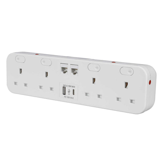 Marshall Tufflex Icon Desktop Module 4 x Power Sockets / 1 x USB-C / 1 x USB-A and 2 x Cat6 White