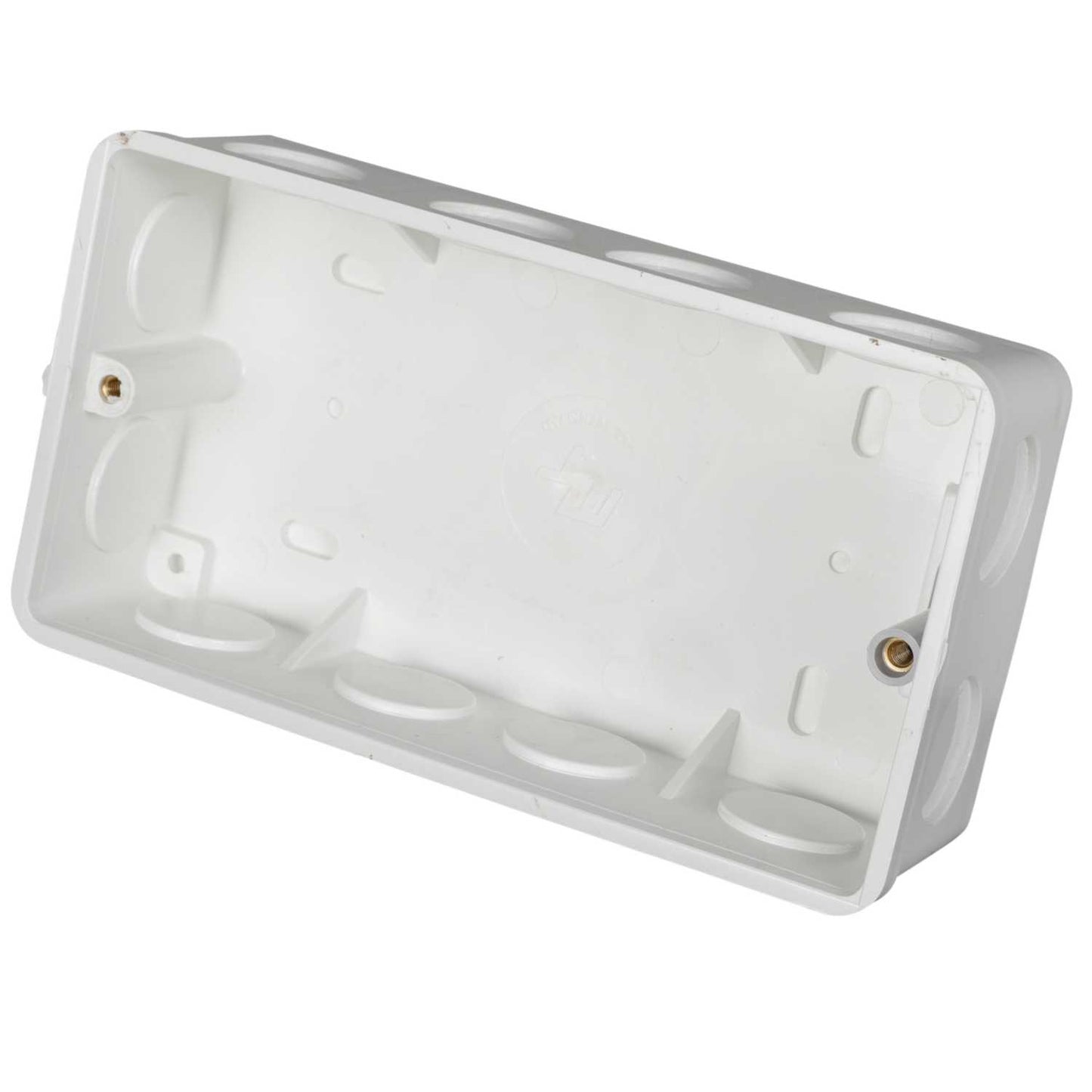 2 Gang 35mm PVC Flush Box Round Corners with 20mm Conduit KO White (Sold in 1's)