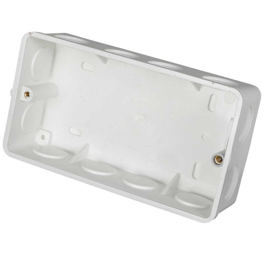 2 Gang 35mm PVC Flush Box Round Corners with 20mm Conduit KO White (Sold in 1's)