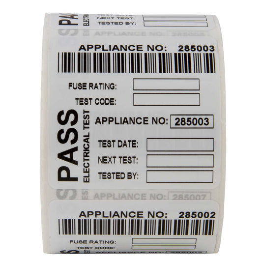 Martindale Combined Pass and Barcode Labels for PAT Testing (Roll of 500)