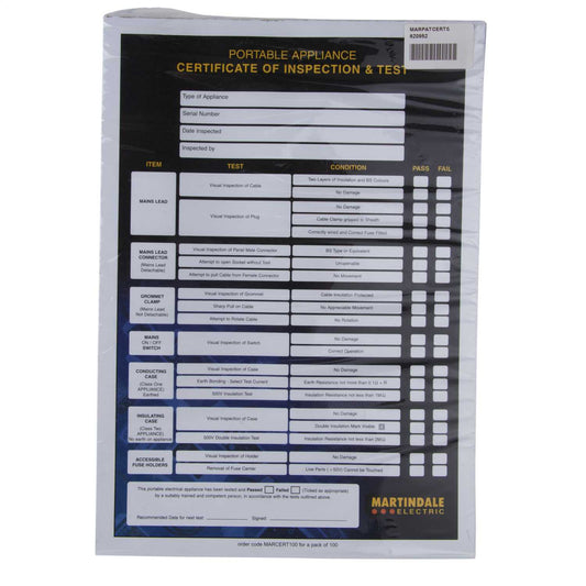 Martindale PAT Testing Inspection and Test Certificates