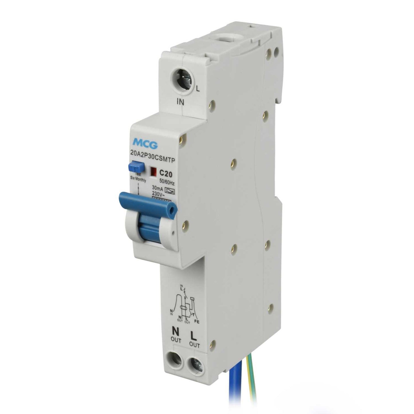 MCG 20A 1P+N 1 Module C Curve 10kA 30mA Type A Rcbo