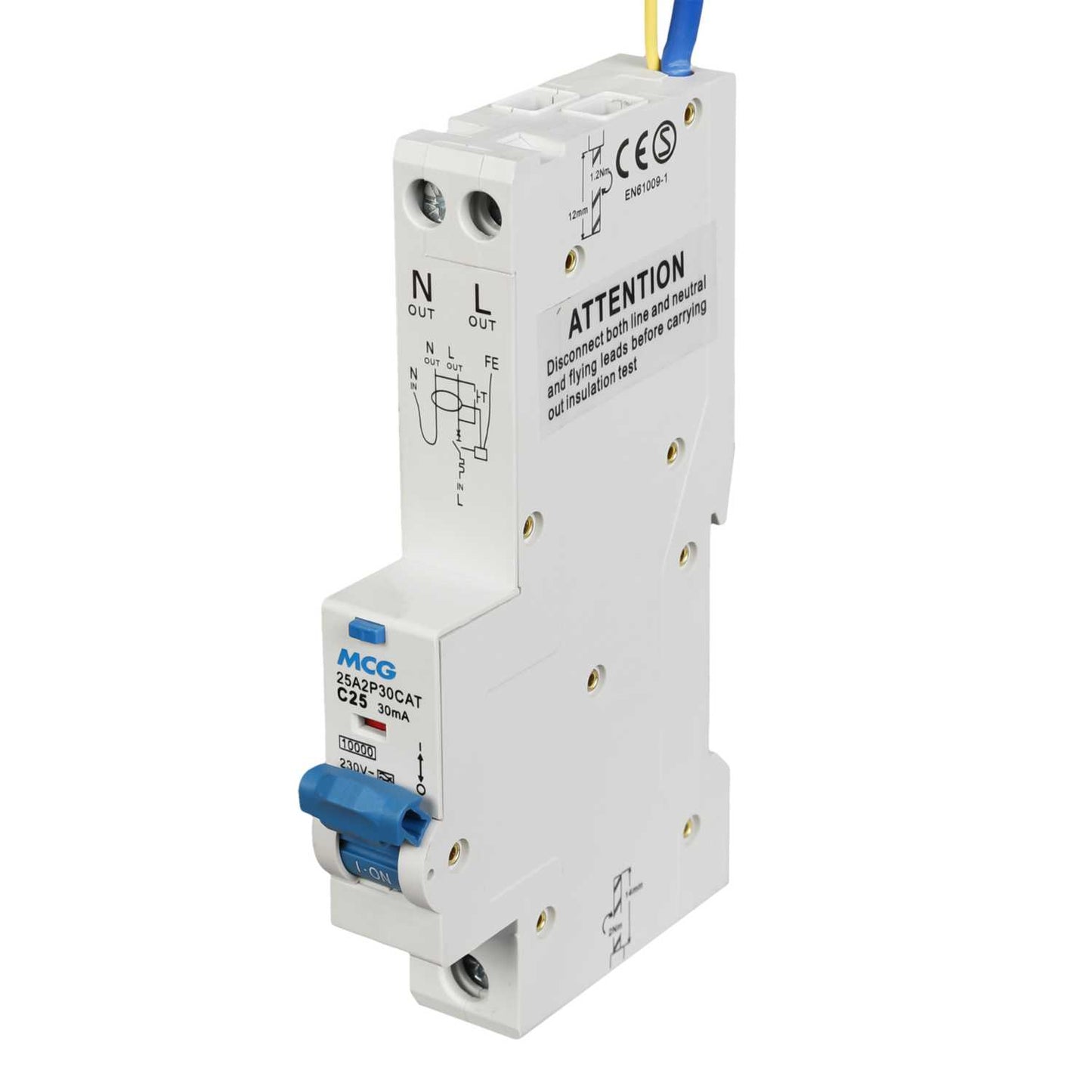 MCG 25A 1P+N 1 Module C Curve 10kA 30mA Type A Rcbo