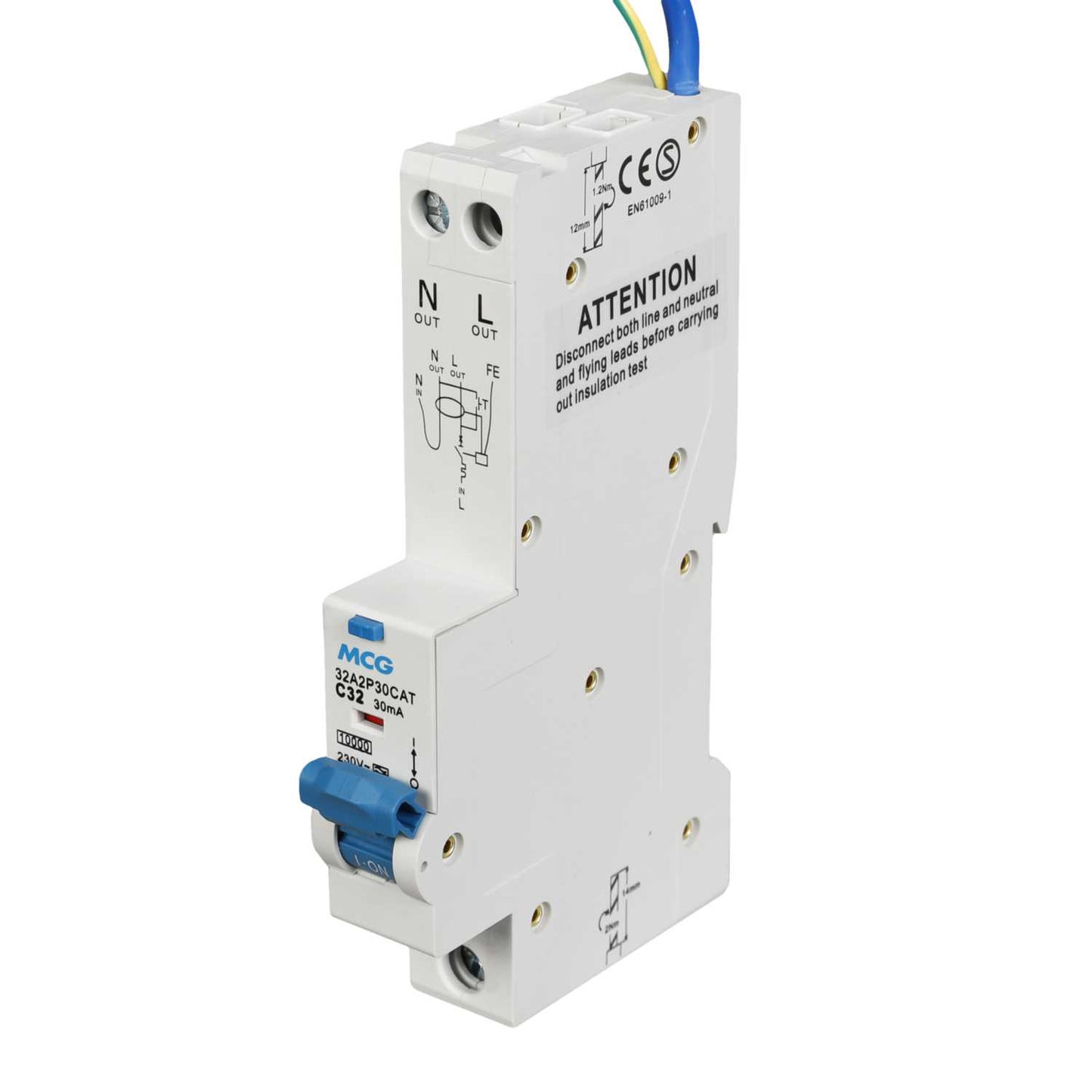 MCG 32A 1P+N 1 Module C Curve 10kA 30mA Type A Rcbo