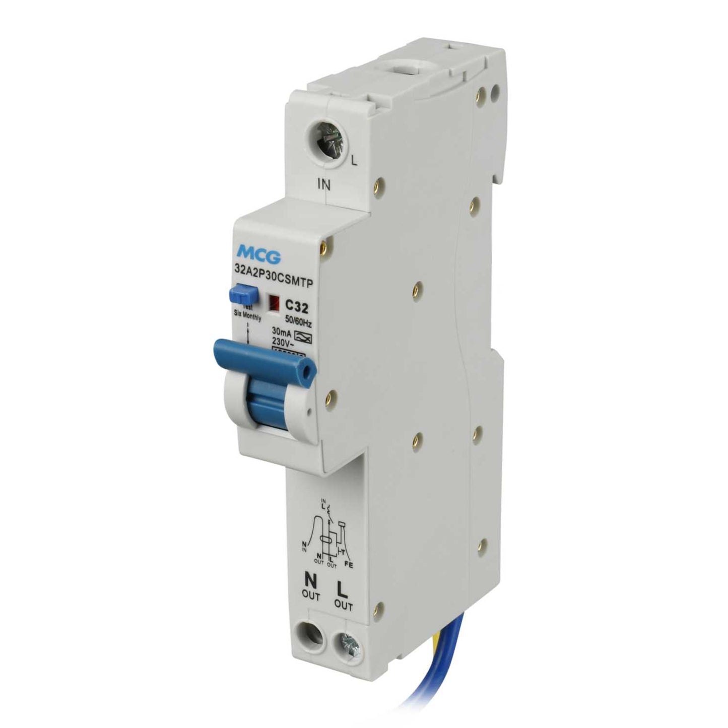 MCG 32A 1P+N 1 Module C Curve 10kA 30mA Type A Rcbo