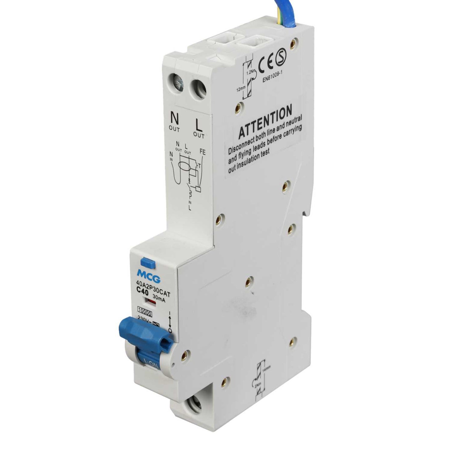 MCG 40A 1P+N 1 Module C Curve 10kA 30mA Type A Rcbo
