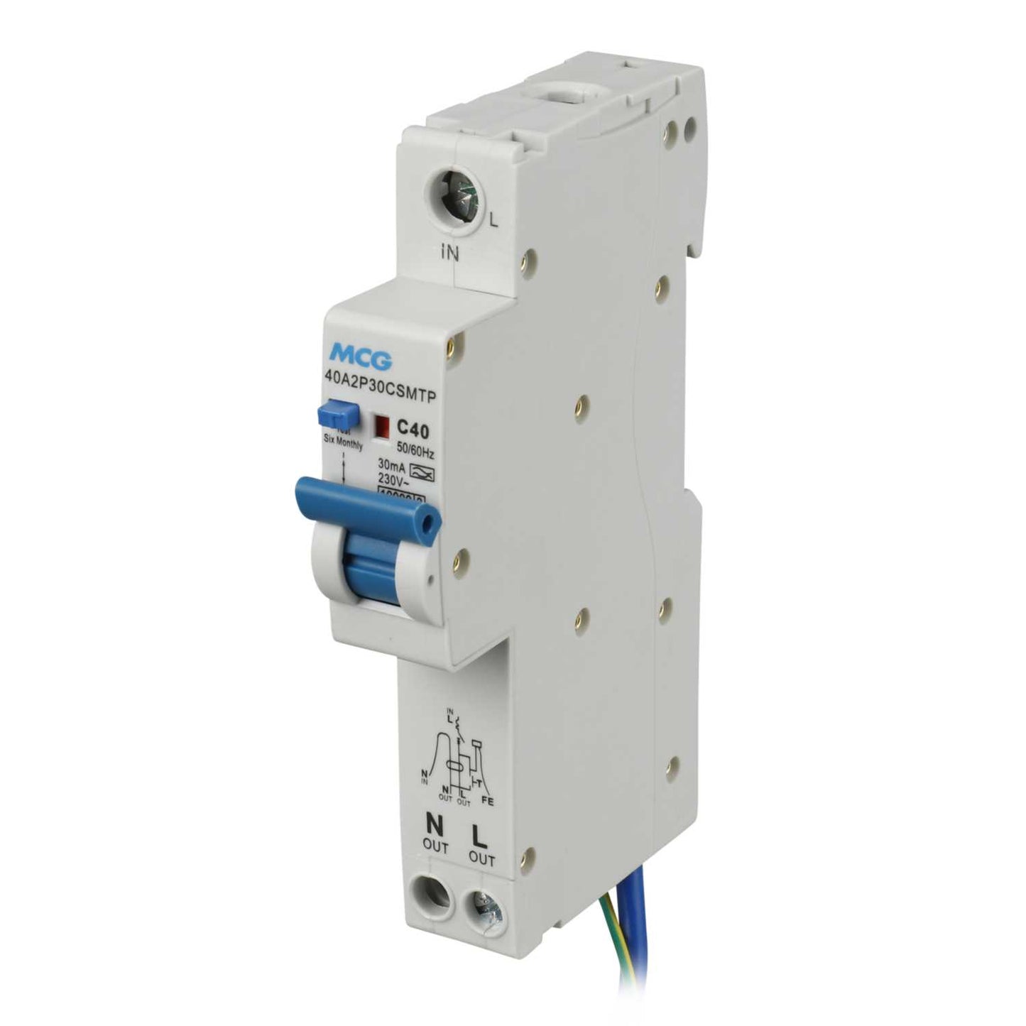 MCG 40A 1P+N 1 Module C Curve 10kA 30mA Type A Rcbo