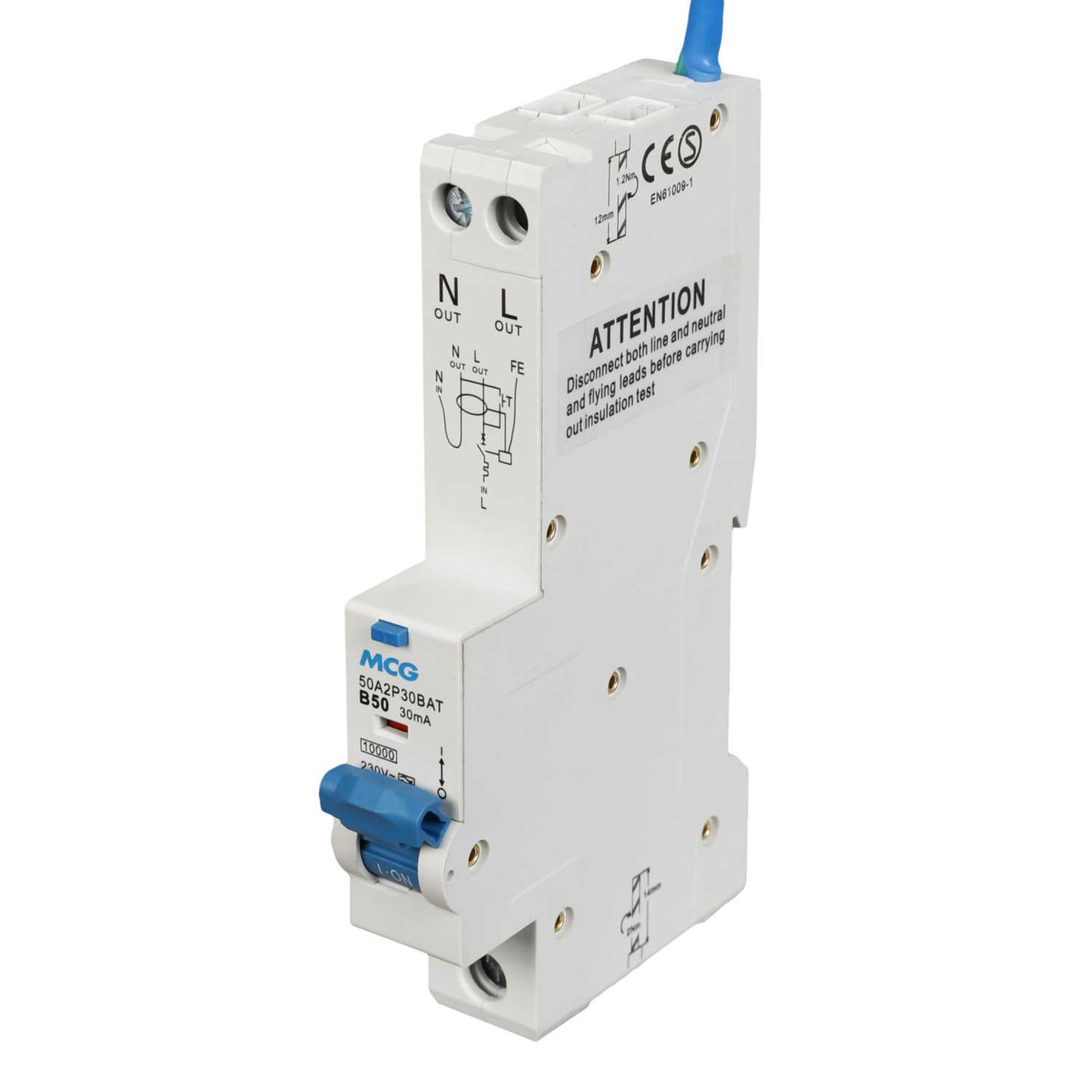 MCG 50A 1P+N 1 Module B Curve 10kA 30mA Type A Rcbo