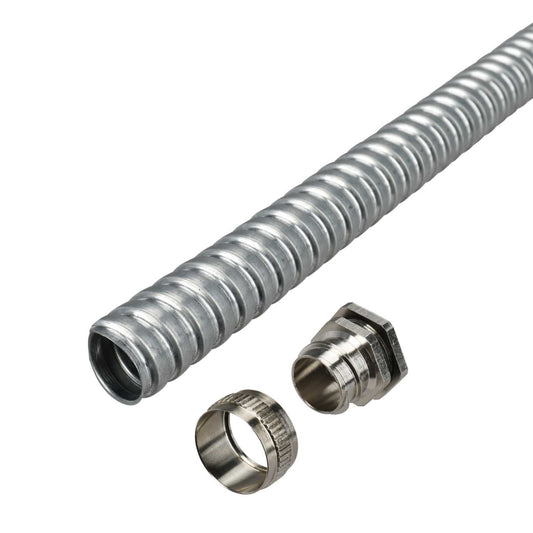 MCG 20mm Galvanised Steel Flexible Conduit Pack (10m Reel and 10 Fixed Glands)