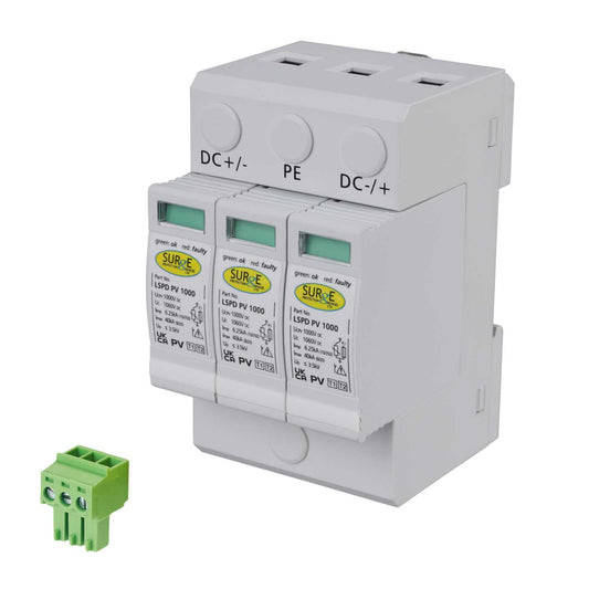 MCG 3 Module 1000V DC Type 2 T1 and 2 Lightning/Surge Device for PV Systems