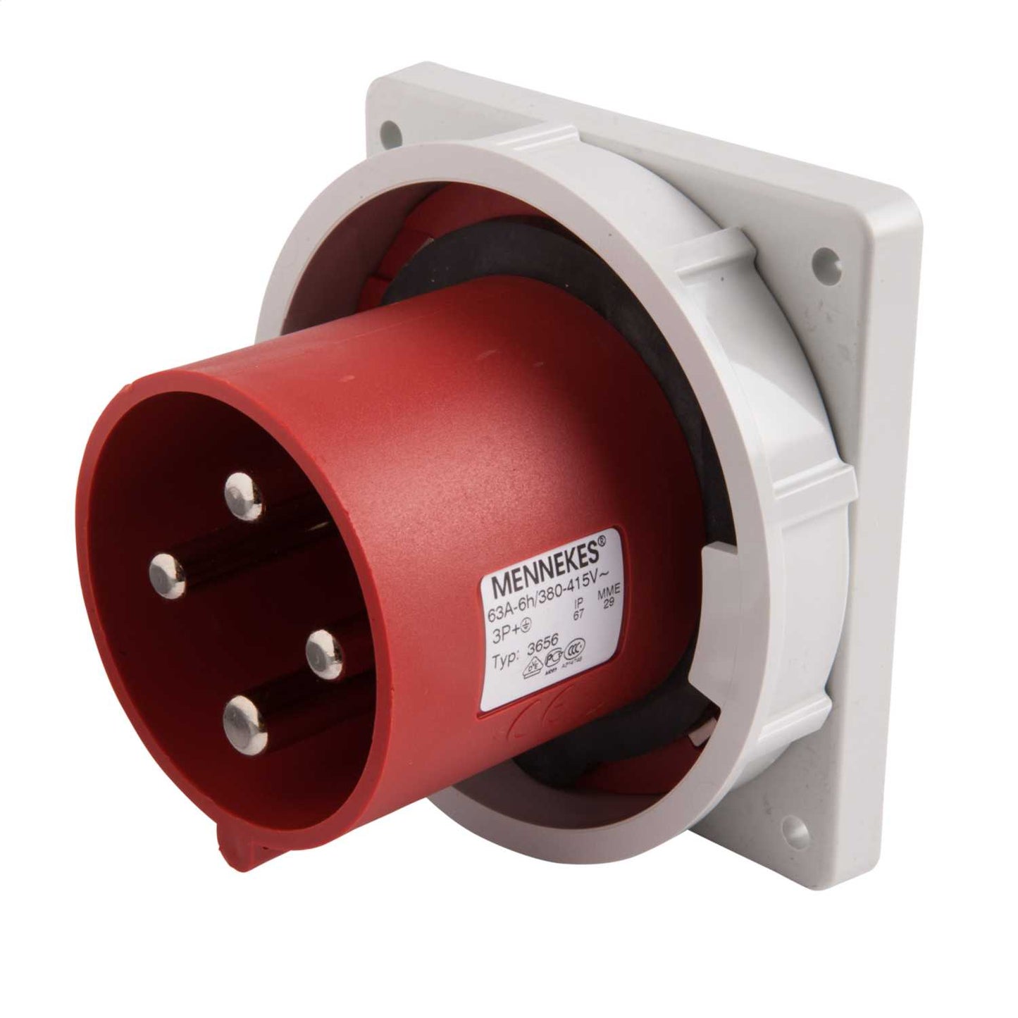 Mennekes 63A 3P+E 415V Panel Mounted Appliance Inlet IP67
