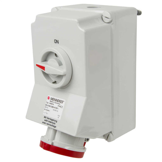 Mennekes 63A 3P+E 415V Interlocked Switched Socket IP44
