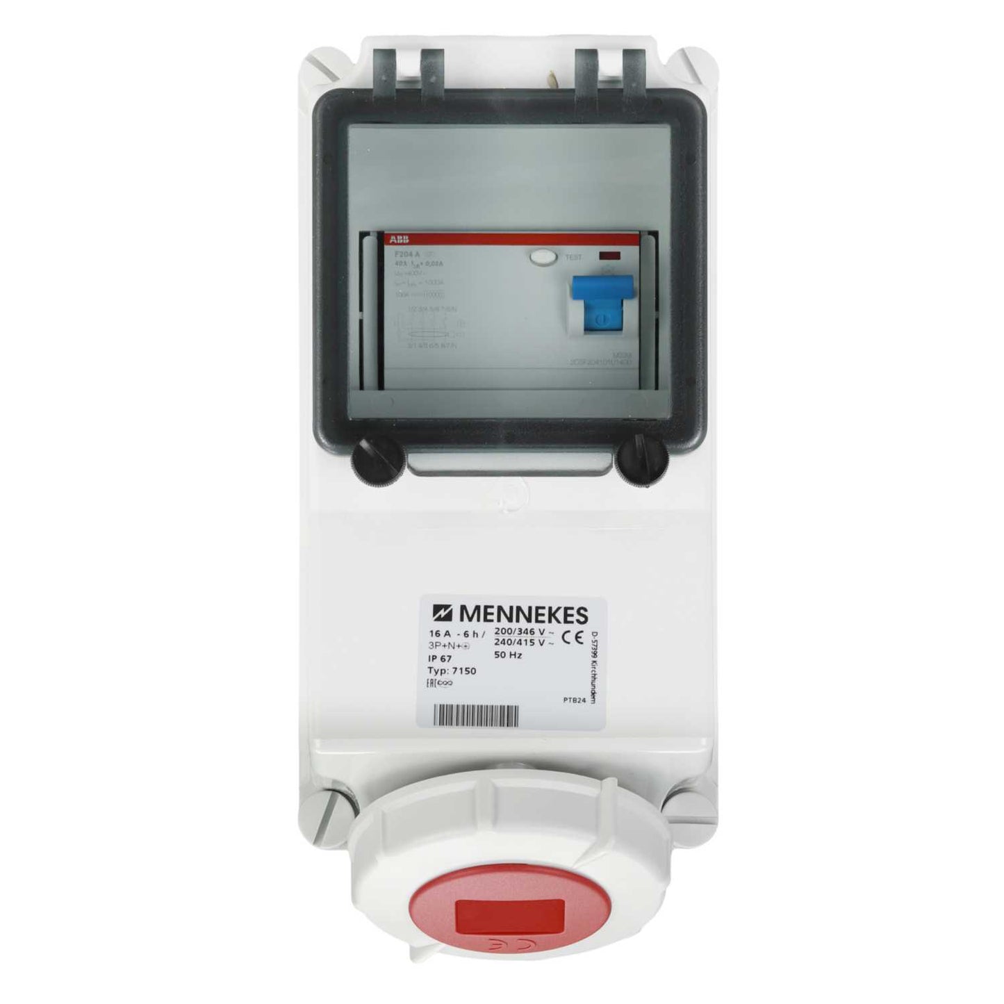 Mennekes 16A 3P+N+E 415V RCD Protected Socket IP67