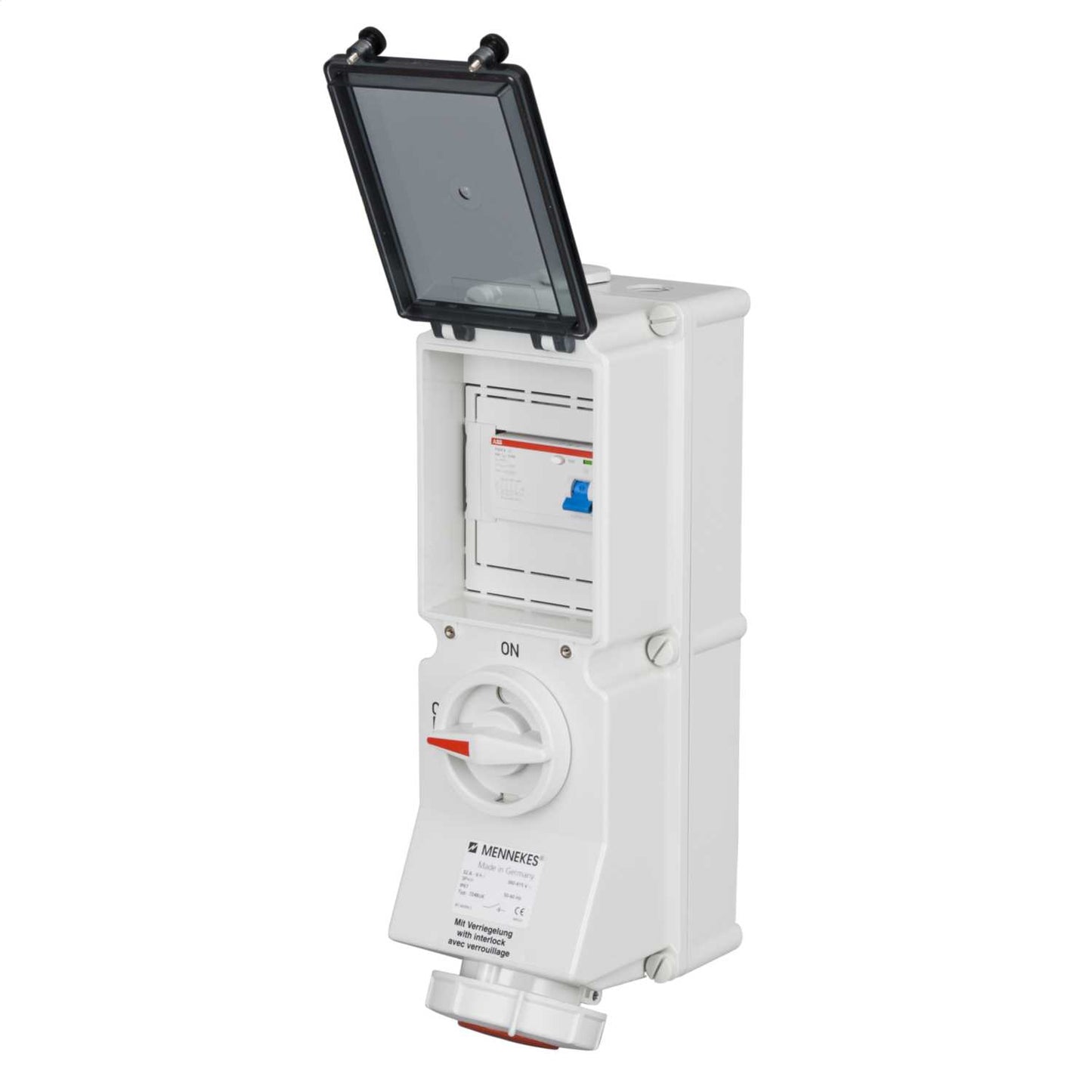 Mennekes 32A 3P+ E 415V Interlocked Switched RCD Protected Socket IP67