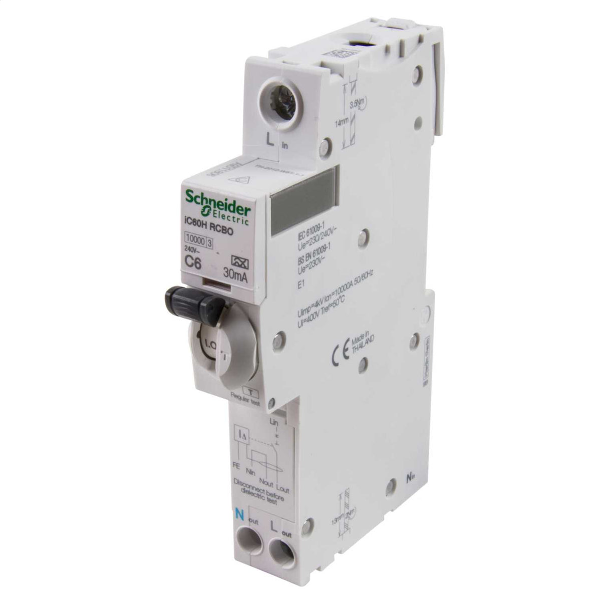 Schneider Acti9 6A 1P+N 1 Module C Curve 10kA 30mA Type A Rcbo