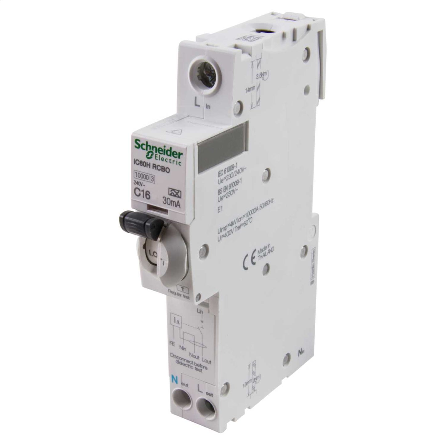 Schneider Acti9 16A 1P+N 1 Module C Curve 10kA 30mA Type A Rcbo