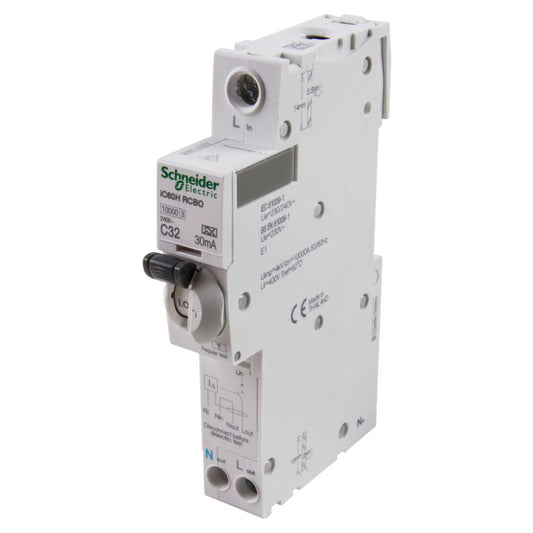 Schneider Acti9 32A 1P+N 1 Module C Curve 10kA 30mA Type A Rcbo