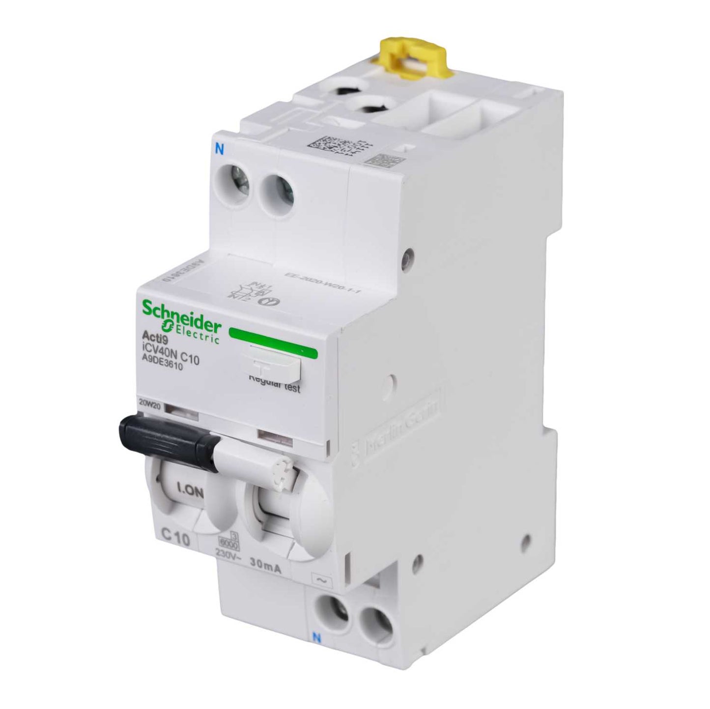 Schneider Acti9 10A 1P+N 2 Module C Curve 6kA 30mA Type AC Rcbo