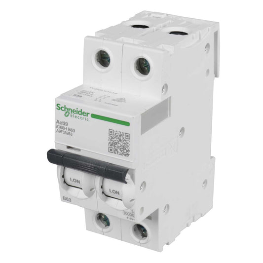 Schneider Acti9 63A Double Pole 10kA B Curve MCB