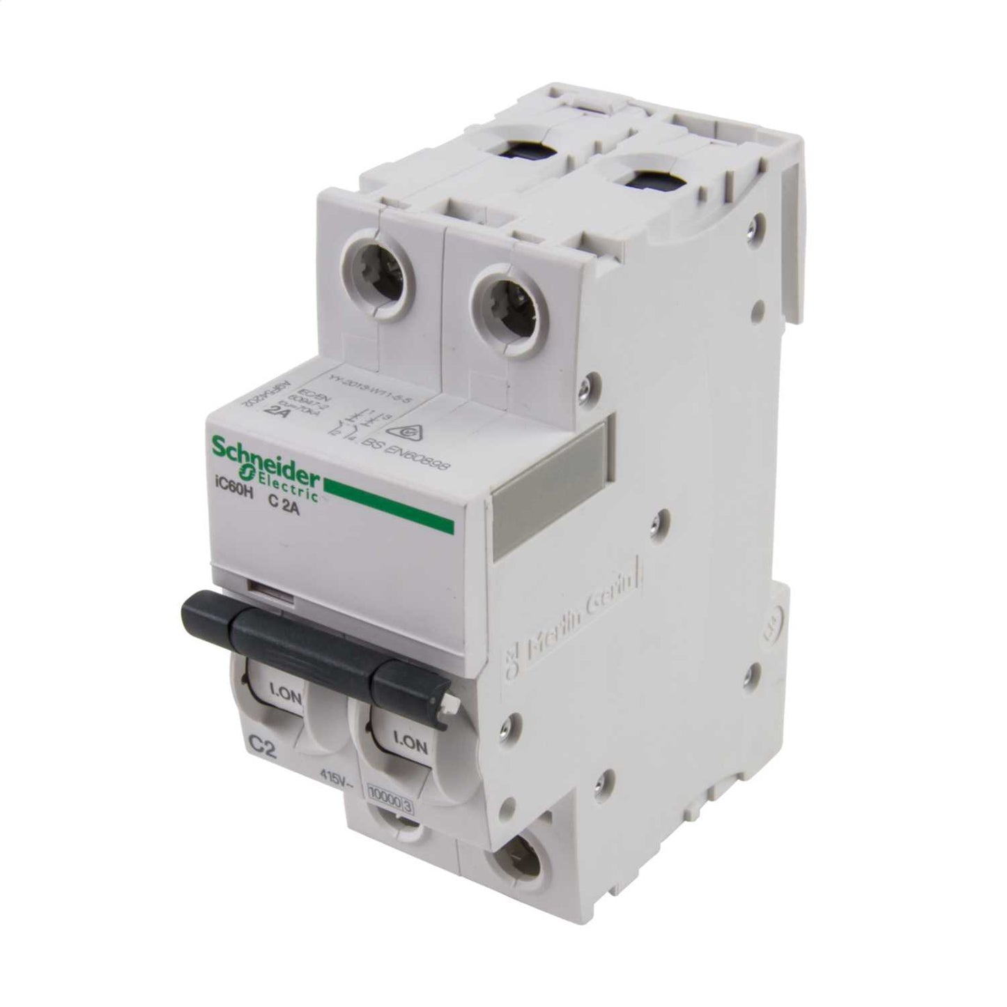 Schneider Acti9 2A Double Pole 10kA C Curve MCB