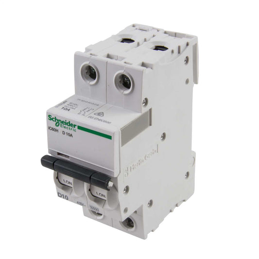 Schneider Acti9 10A Double Pole 10kA D Curve MCB