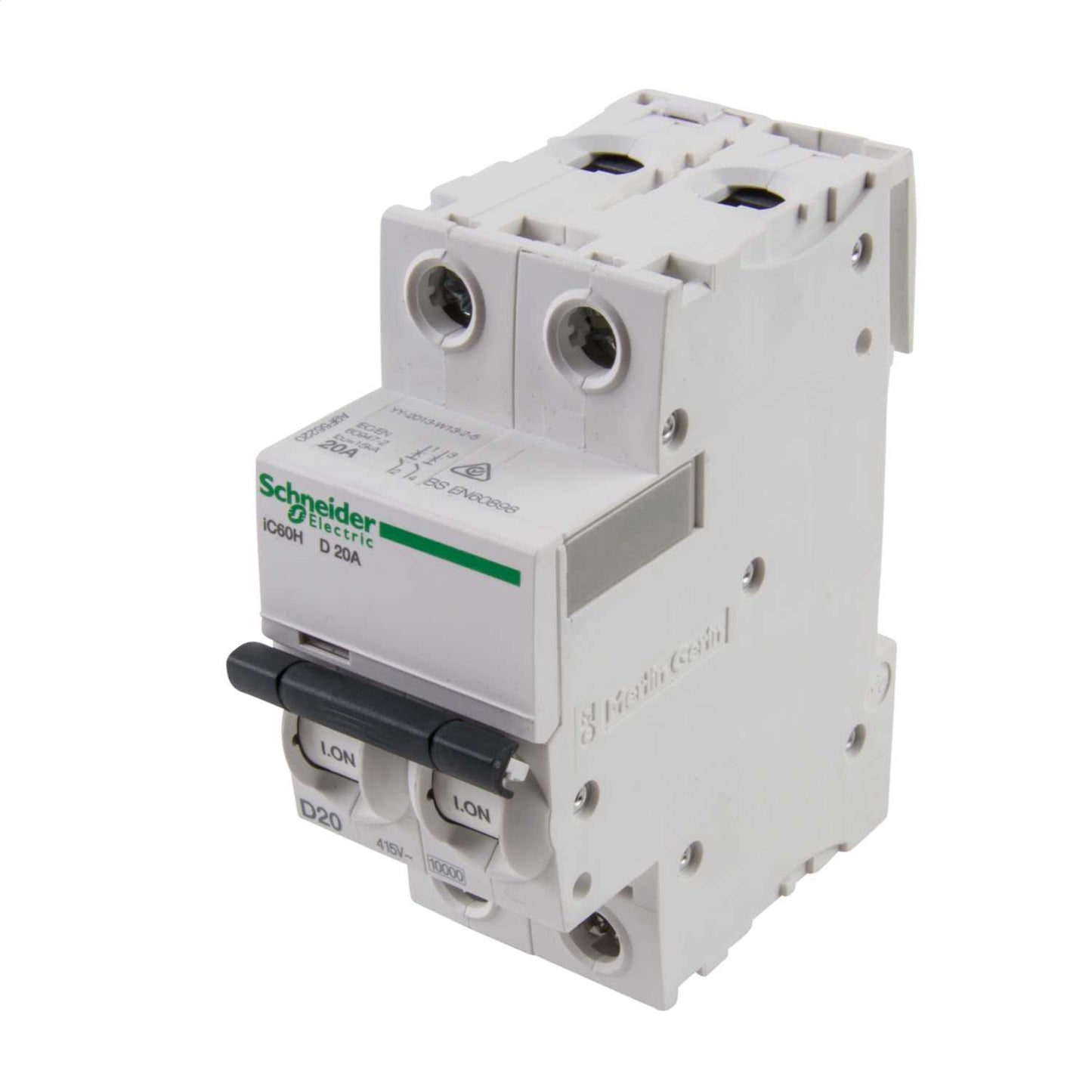 Schneider Acti9 20A Double Pole 10kA D Curve MCB