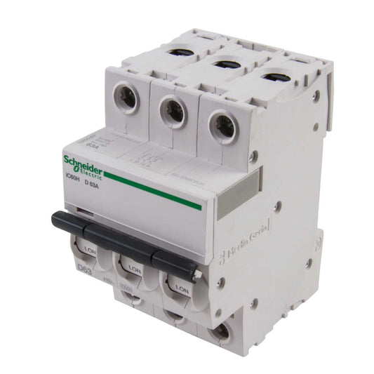 Schneider Acti9 63A Triple Pole 10kA D Curve MCB